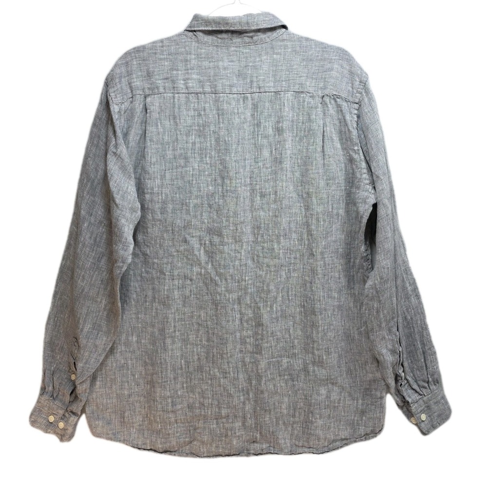 Uniqlo Linen Button Front Shirt‎ Mens L Long Sleeve Collared Neutral Gray Office - Picture 2 of 11